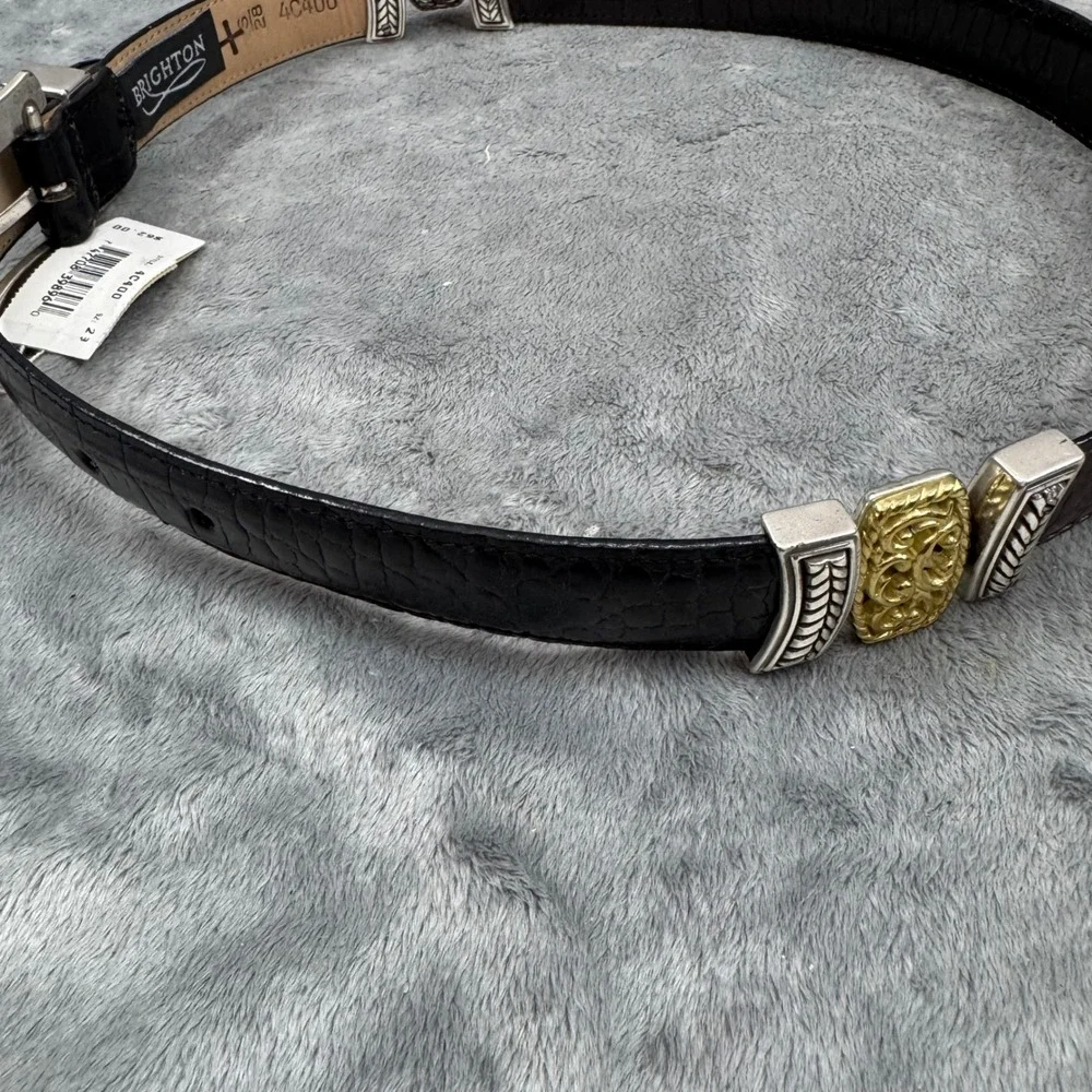 Brighton Belt Women‎ S 28 Black NEW Croc Embossed Leather Silver Gold Filigree
